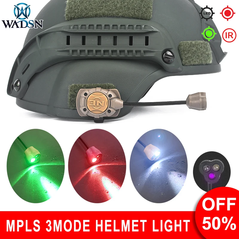 WADSN Tactical Airsoft Helmet Light Mpls 3 Mode IR Laser Red Green White LED Lights Fast Helmet Lamp Survival Safety Flashlight