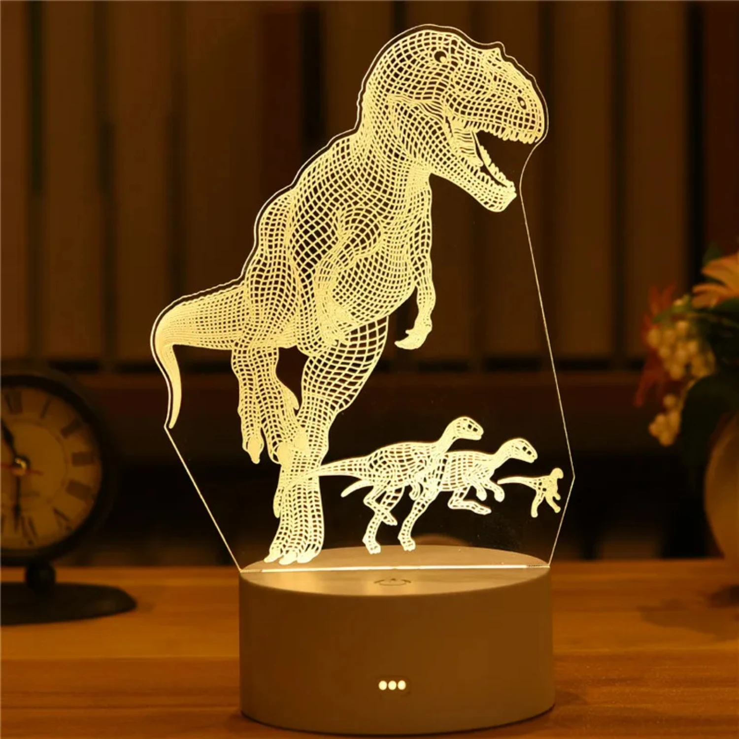 Neue entzückende niedliche Tier dinosaurier Serie 3d Acryl USB führte Nachtlicht-einzigartige und charmante Kind Kind Schlafzimmer Dekoration Lampe