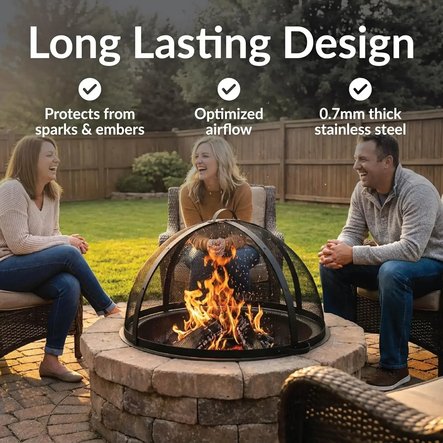Sunnydaze Round Fire Pit Spark Screen Cover - Easy-Opening Outdoor Fire Pit Screen - Heavy-Duty Steel Metal Mesh - 36