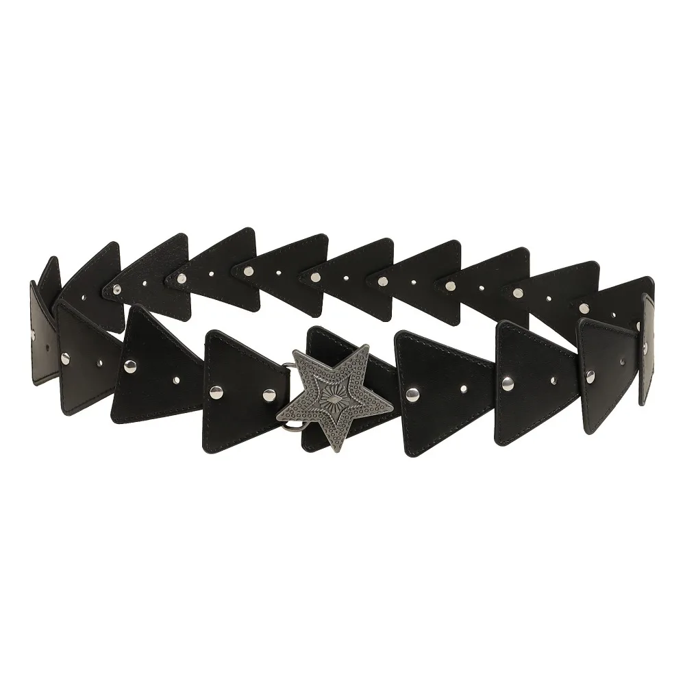 

Регулируемый кожаный ремень Y2K со звездой, треугольный субкультура, ковбойский пояс, широкий ремень, преувеличенный ремень из искусственной кожи с заклепками для девочек