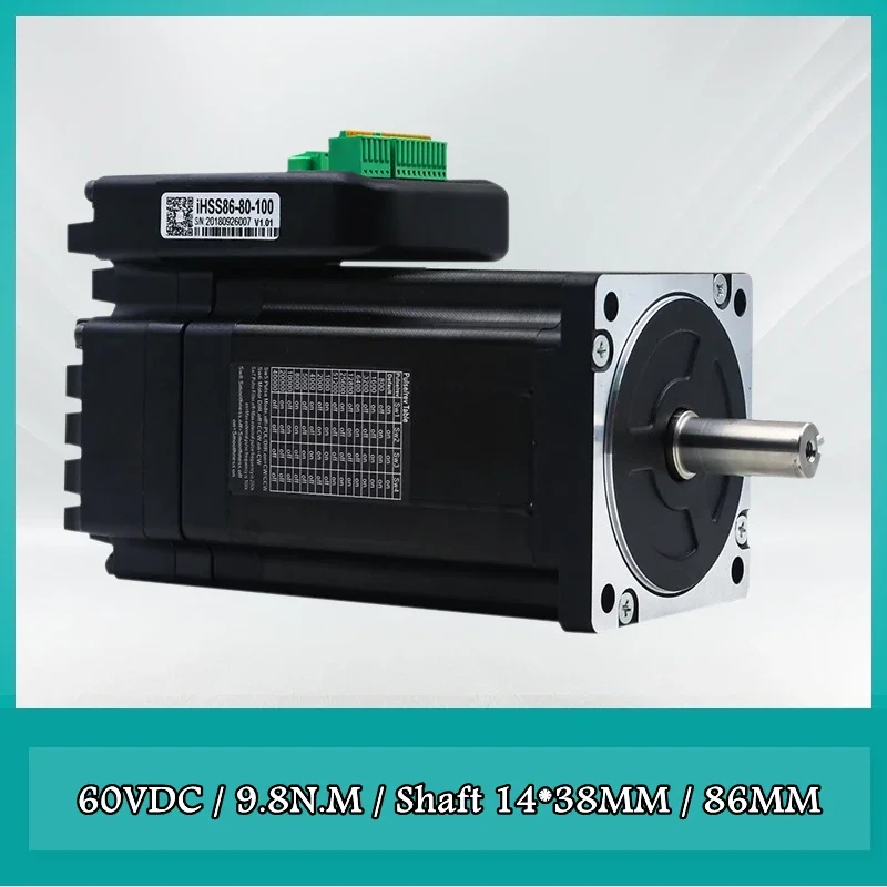 NEMA34 Integrated Stepper Servo Motor & Driver 9.8Nm 80VDC 6.0A 1387.8Oz-in Easy Engine iHSS86-80-100 Shaft 14mm CNC machine kit