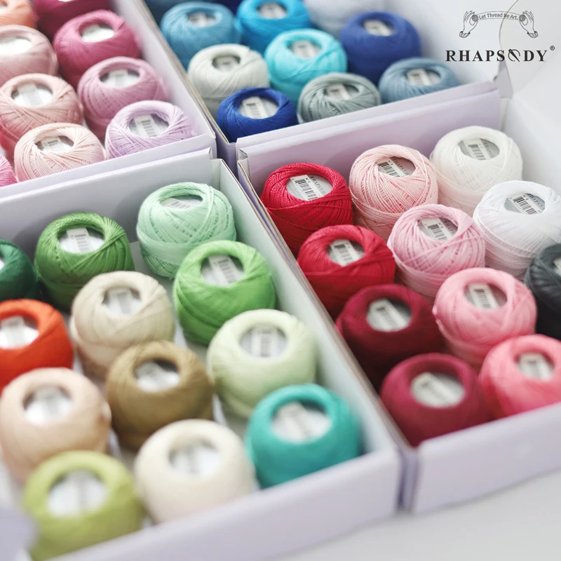 Rhapsody Size 8 Crochet Thread Double Mercerized Long Staple Egyptian Cotton Pearl 12 Different Colors Set 43 Yards 5 Grams Ball
