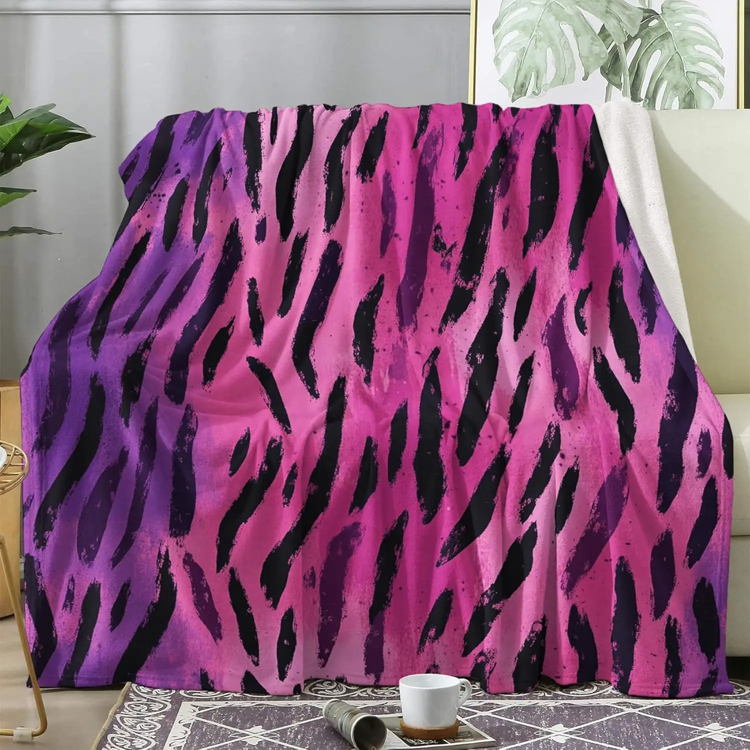 Hot Pink Fleece Blanket for Couch Bed Sofa Tiger Zebra Print Patterned Blankets and Throws Super Soft Cozy Plush Flannel Blanket