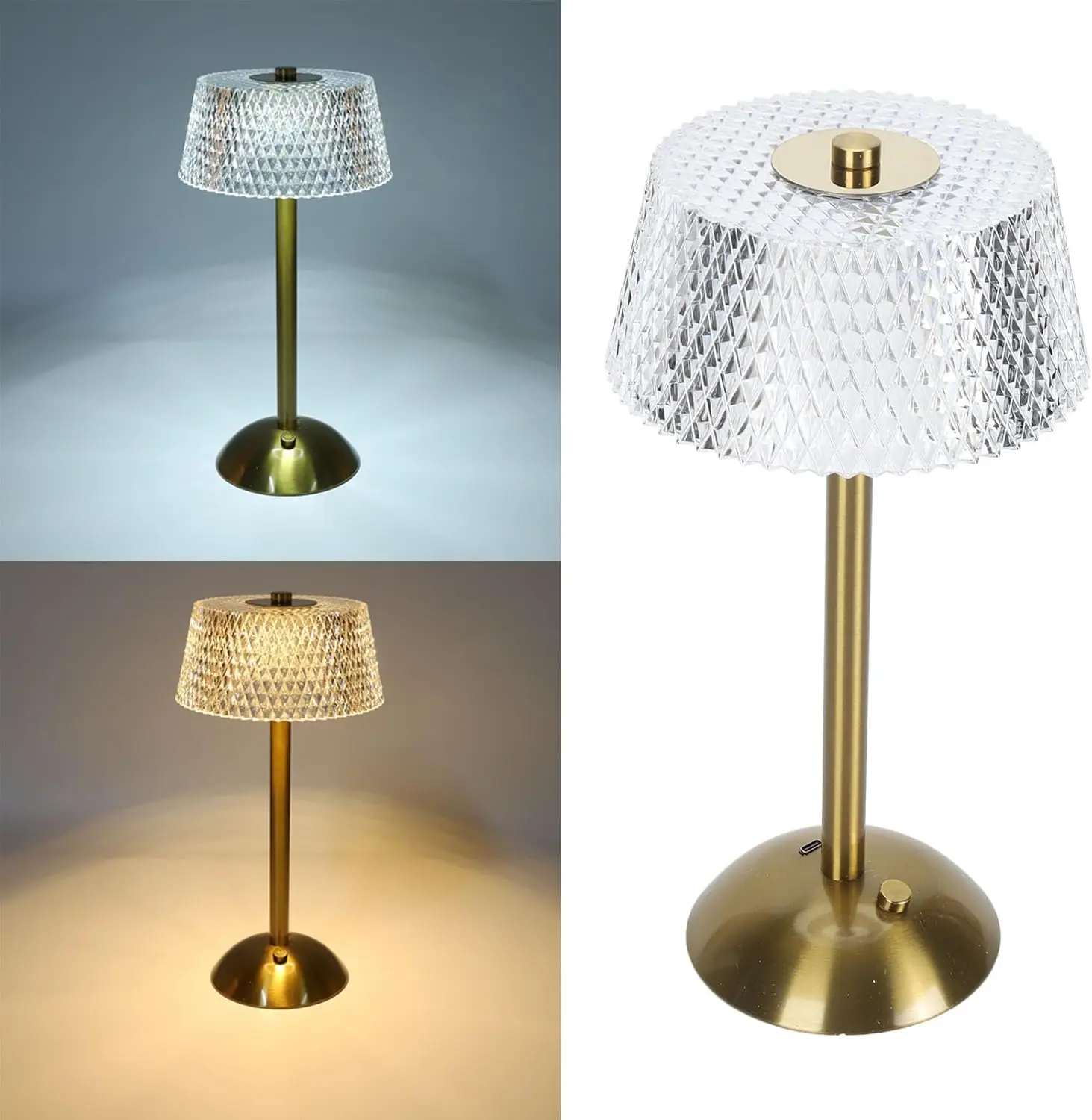 Dimmable Crystal Table Lamp Cordless LED Rechargeable Desk Lamp with Touch Control 3 Color Changing for Bedroom Nightstand