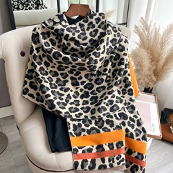 New Brands Leopard Pattern Two-Sided Scarf Cashmere Soft Warm Fringe Pashmina Shawl Winter Coldproof Windproof Blanket Scarf