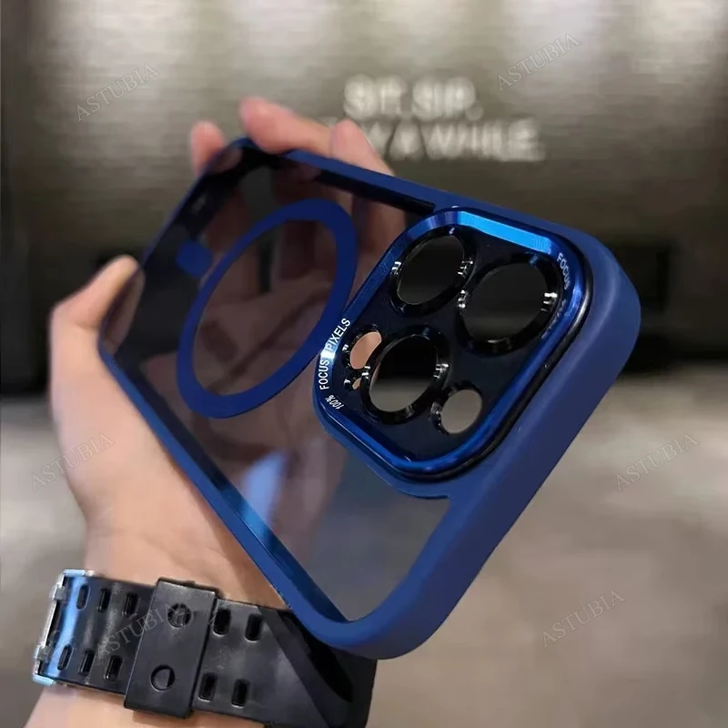 Luxe Magnetische Metalen Lens Bumper Bescherming Case Voor iPhone 16 15 14 13 12 11 Pro Max 16 Plus Draadloze Lading harde Clear Cover