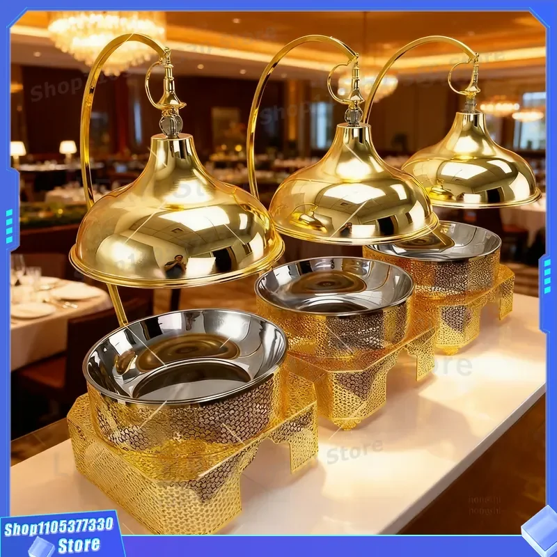 Golden Hollow Chafing Dish Alcohol Stove for Hotel Restaurant Buffet High End Vegetable Warmer Luxury Catering Equipment High