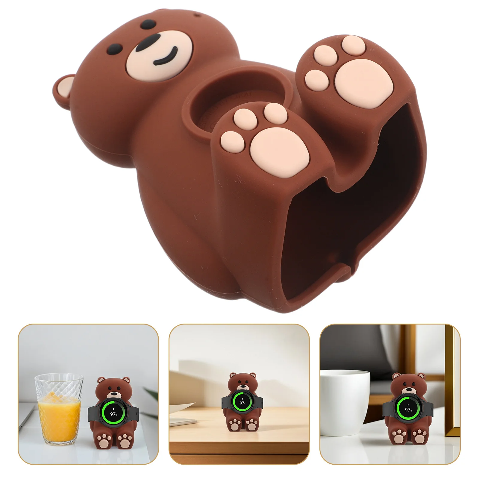 

Cute Bear Silicone Watch Charging Stand Non-Slip Smartwatch Holder for Home Office Tabletop Display Base Watch Stand