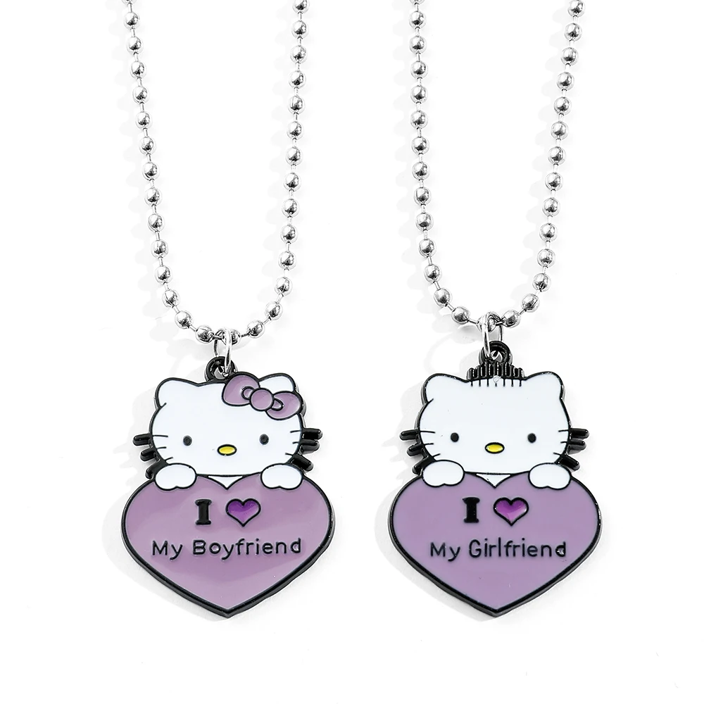 Anime Kitty Cat Necklace Cartoon Figure Heart Shaped Kitty White Metal Badge Pendant Necklace Cute Jewelry Accessories