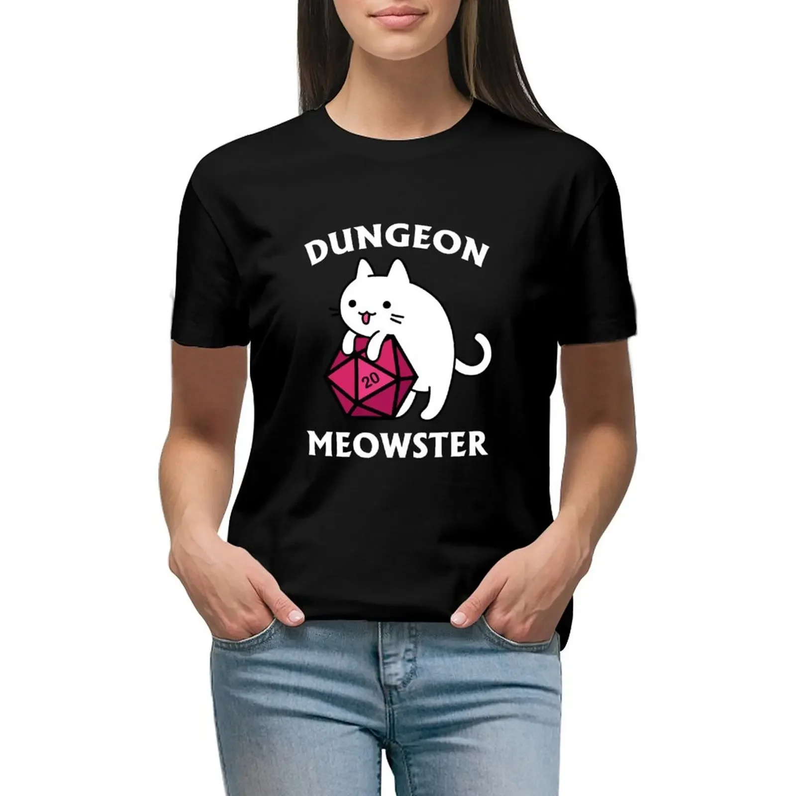 

Dungeon Meowster - DnD Dungeon Master Cat with D20 T-Shirt plus size tops sublime animal print shirt for girls Woman T-shirts