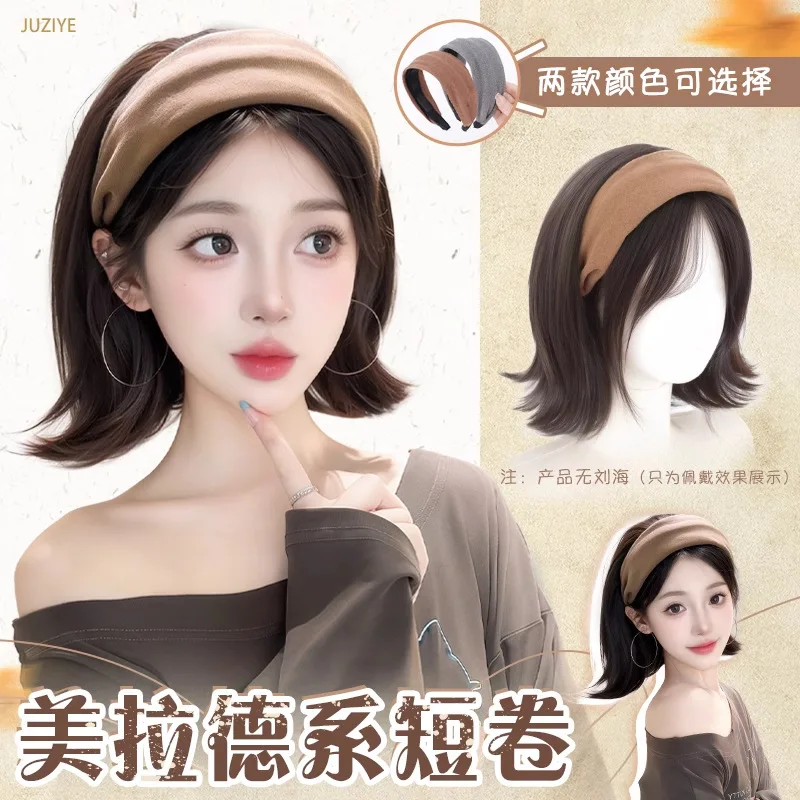 

Синтетический полный парик, короткие вьющиеся волосы, повязка на голову, парик, естественный вид, увеличение объема, термостойкое волокно для повседневной вечеринки, косплея