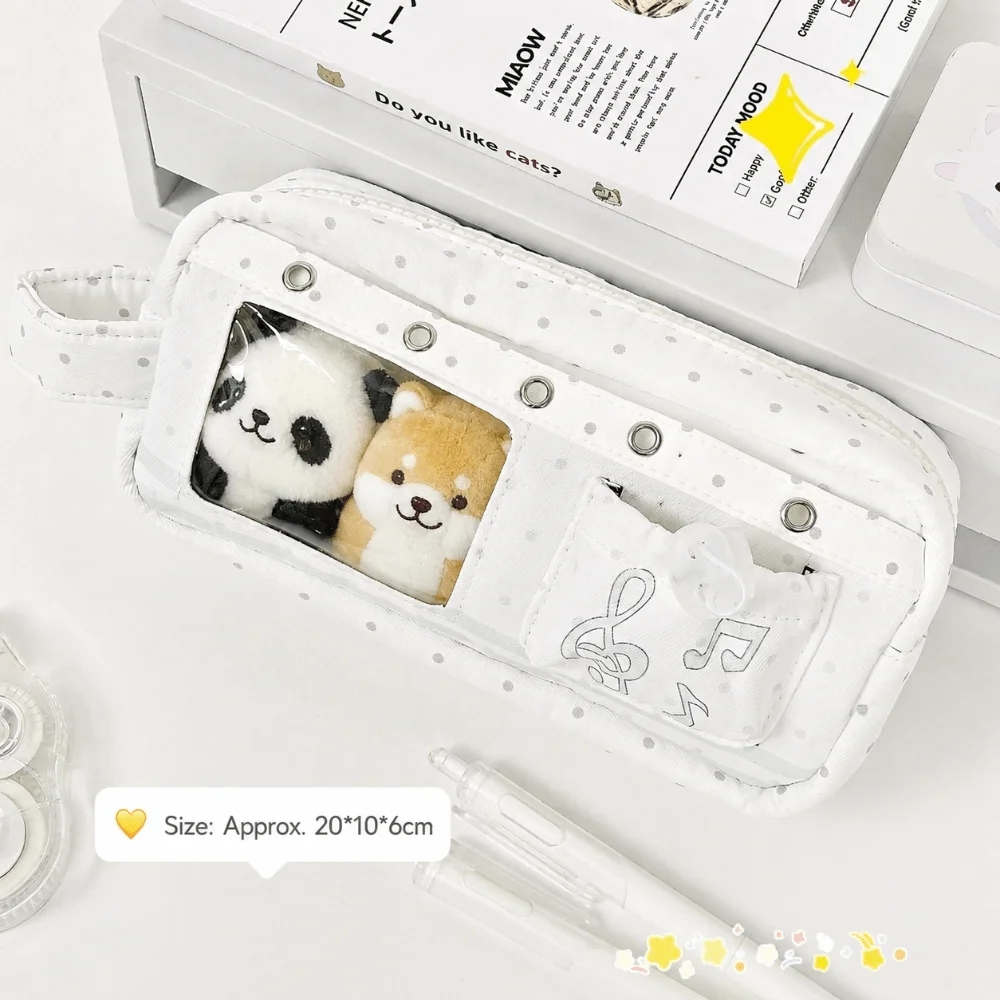 Polka Dot Music Note Print Pencil Case Multi-Layer with Handle Pen Bag Large Capacity Stationery Storage Bag School Supplies