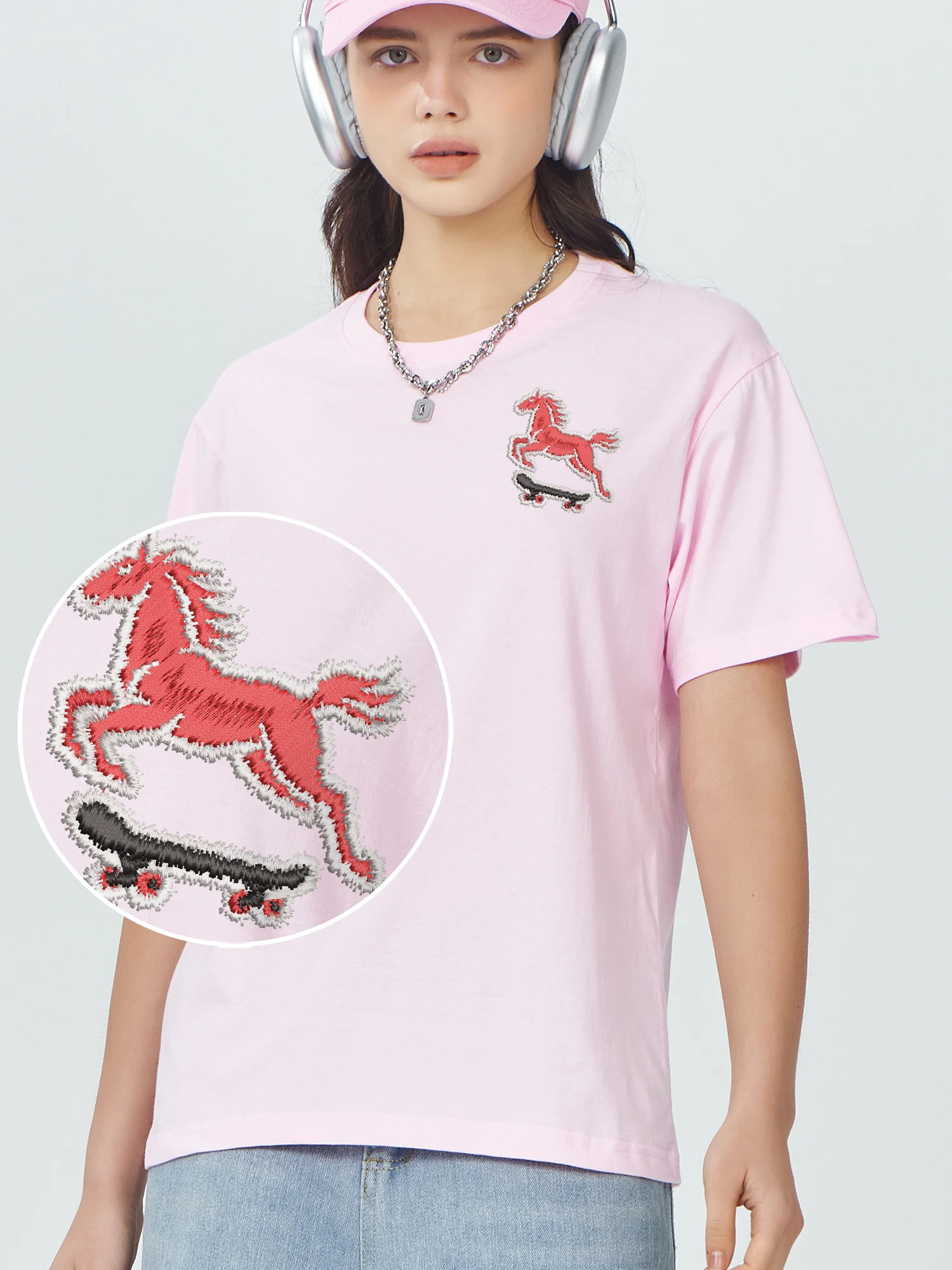 Horse Playing Skateboarding Embroidered New In Tops & Tees Tshirt Funny Camiseta Unisex Cotton Comfort Embroidery Tshirts