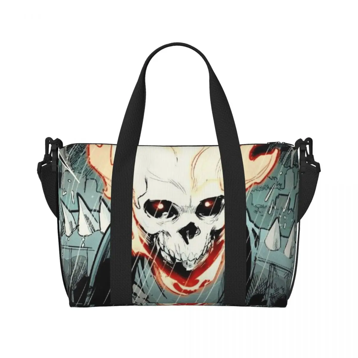 

Custom Ghost Rider Beach Tote Bag Women Large Compartment Gym Beach Travel Bags