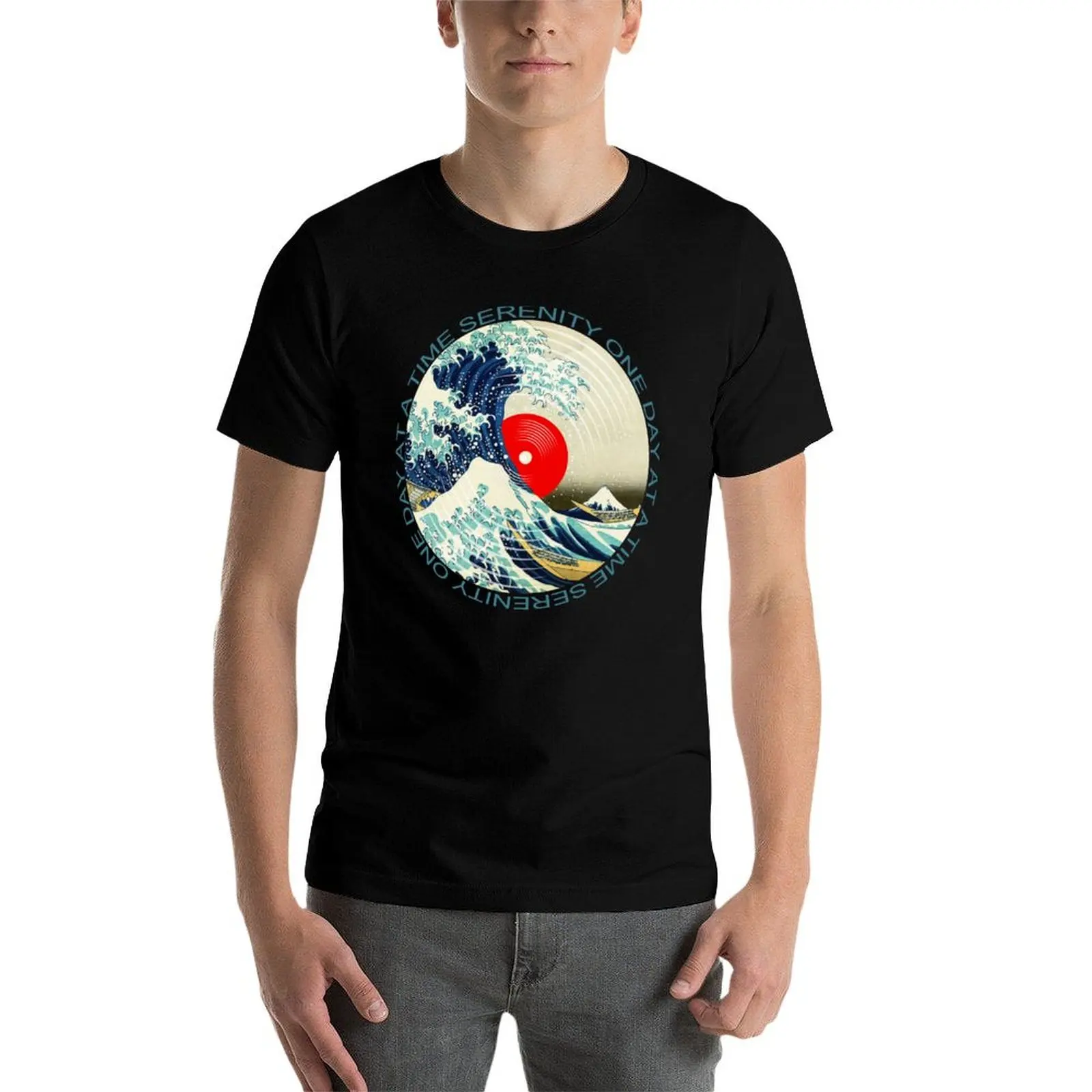 

Sobriety Serenity One Day At A Time AA Sober Great Wave T-Shirt graphic t shirts for man t shirts for man pack cotton T-Shirt