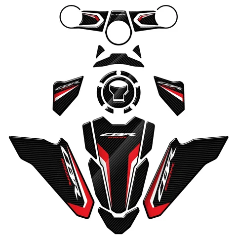 Для Honda CBR650R 2019-2022 3D карбоновый вид с тройным хомутом, защитная наклейка, боковая накладка на бак, защитная наклейка для топливного бака мотоцикла