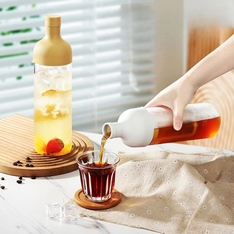High Borosilicate Glass Cold Brew Bottle Heat Cold Resistant Airtight Infuser Portable Carafe for Iced Coffee Herbal Tea Fruit