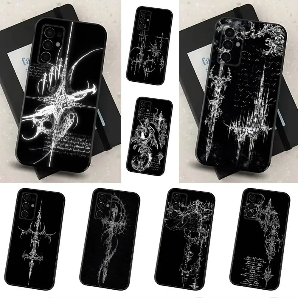 

Cyber Sigil Cross Gothic Case For Samsung Galaxy A73,52,71,22,Note,31,8,9,53,32,72,41,J7,Soft Black Silicone Cover
