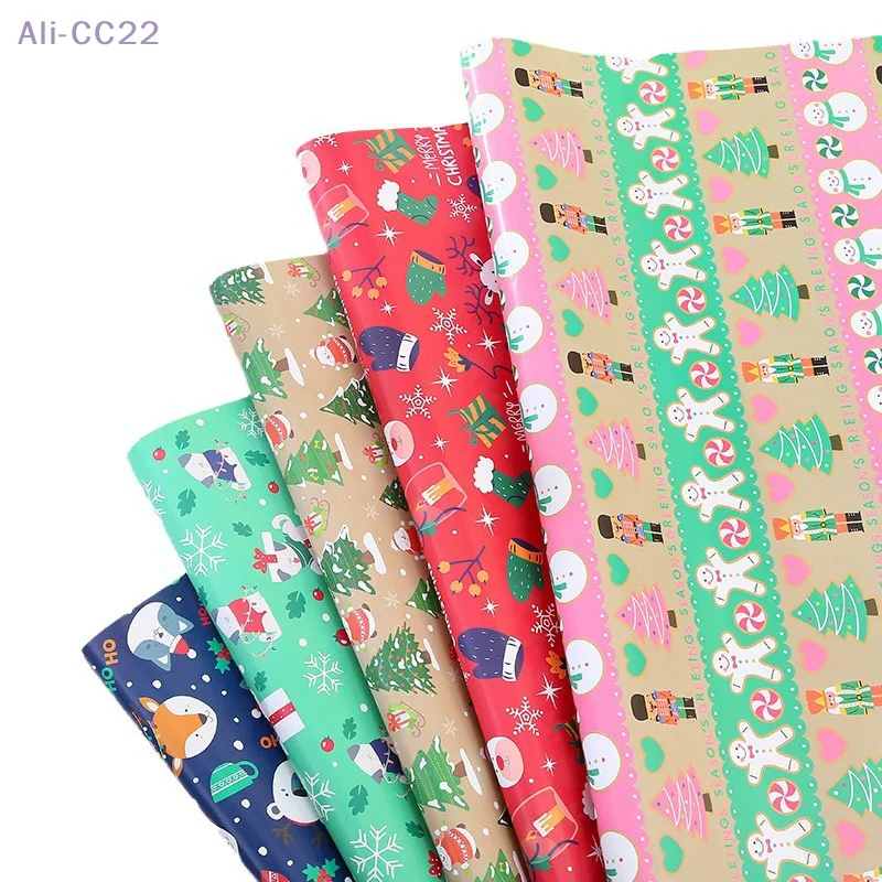 

{HMA74} 3Pcs Cartoon Christmas Gift Wrapping Paper Cute Glossy Coated Decor Paper Festival Gift Packaging Paper Party Supplies
