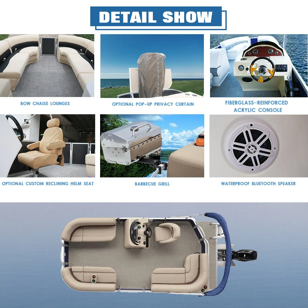 FL Customized Wholesale Lightweight Luxury Floating  Aluminium Made Electric Fishing Party Catamaran Pontoon Boat  for Sale