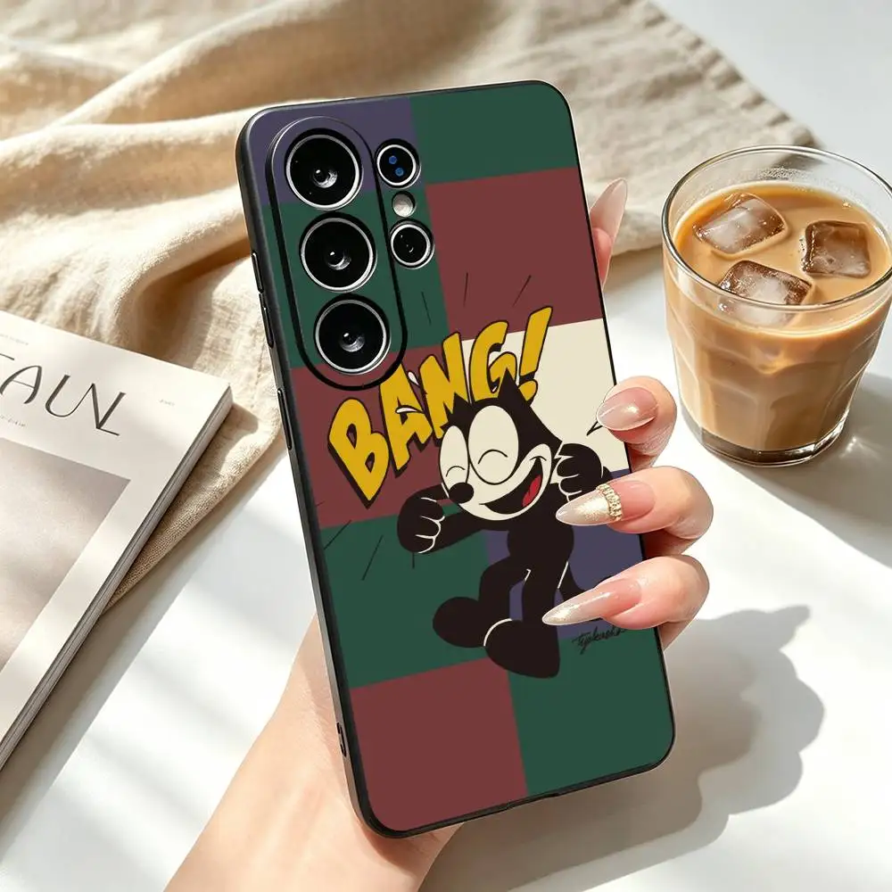 Felix C-Cat Popular Cartoon Phone Case For Samsung S26,S25,S24,S23,S22,S21,S30,Ultra,Plus,Fe,Soft Silicone Black Cover