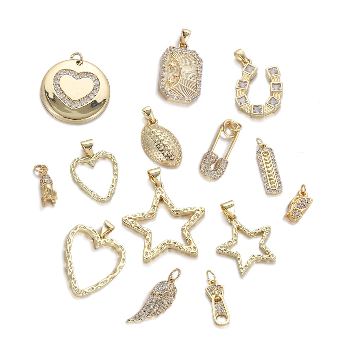 

2 Pcs Brass Gold Plated Jewelry Accessories for Diy Necklace Jewelry Making Paper Clip Star Wing Heart U Shape Charm Accessories