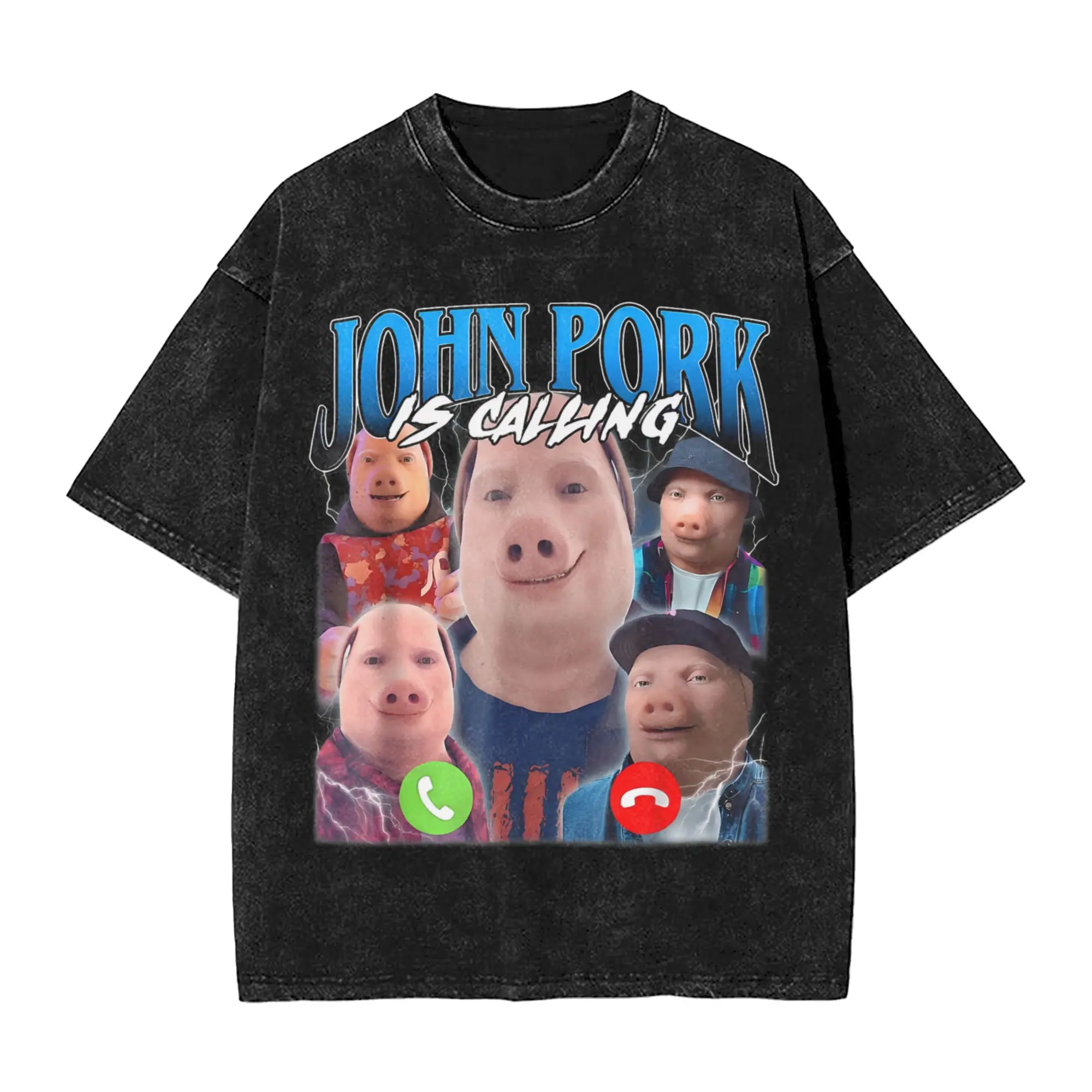 John Pork is Calling Meme Brainrot T-Shirt Summer Street Style T Shirts Cotton Harajuku Tshirt Man Short Sleeves Loose Clothing