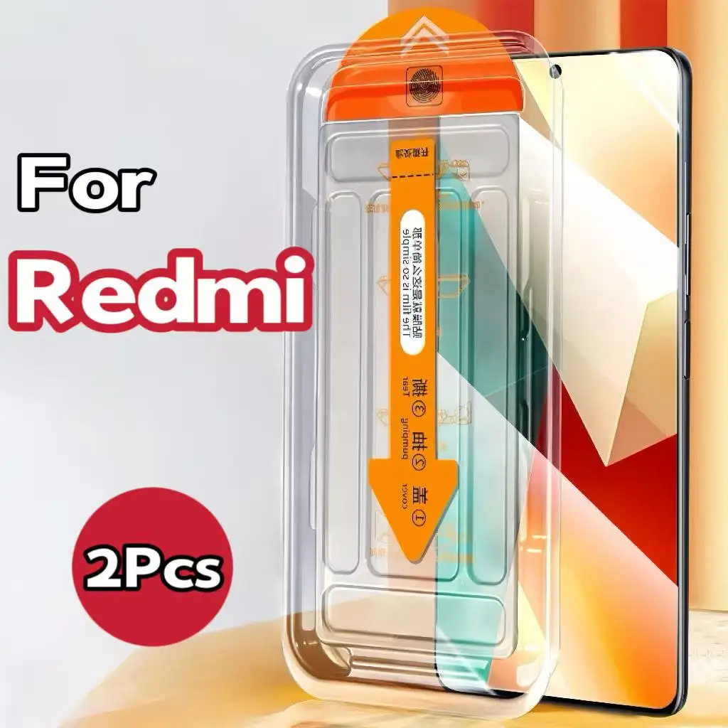 2 Stück Displayschutzfolie aus gehärtetem Glas für Redmi Note 13 Pro 12 Turbo 11 11t 11e 10 9 9s 8 6 Plus 5G 4G Einfache Installation Kit