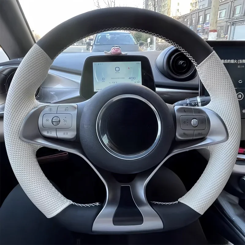 

DIY Black Genuine Leather Car Accessories Steering Wheel Cover For BYD Dolphin Seal Atto3 Tang Yuan Plus