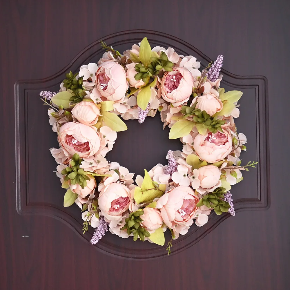 

Artificial Peony Flower Wreath Front Door Decoration Photo Props Hanging Pendant Home Wall Decor Mothers Day Gift Flower Garland