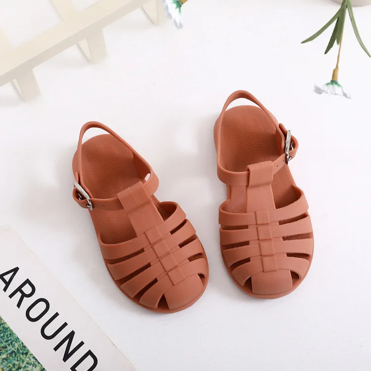 Summer Girls Boys Roman Sandals Kids Hollow Out Jellies PVC Outdoor Beach Children Baby Sandals Shoes Flat Soft Sole Antiskid