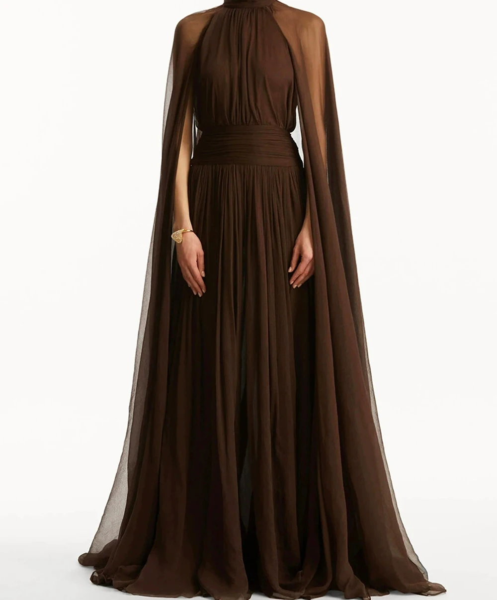 

2025 Autumn/Winter New High-Neck Bow-Decorated Sexy Backless Mesh Dress-GZXXX395