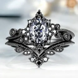 New European and American style personalized fashionable black plated zircon inlaid women's ring