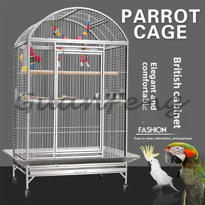 Stainless Steel Large Parrot Birdcage, Secure Door Lock System Heavy Duty Bird Cage for Parrots