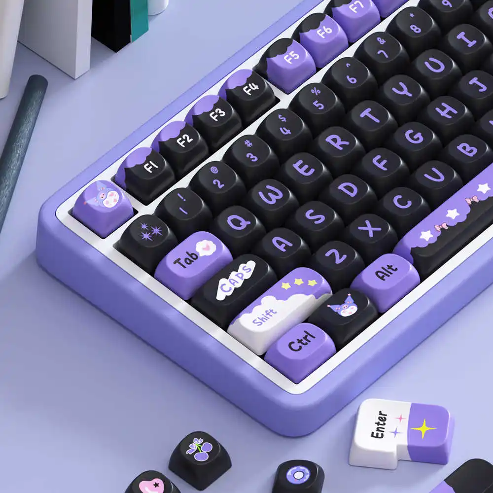 

Kawaii Sanrio Kuromi Keycaps Purple Cute SOA Profile PBT Heat-sublimation MX Switch Girls Mechanical Keyboard Keycap Accessories