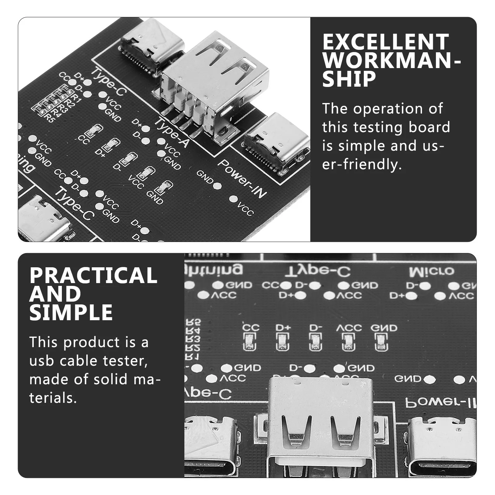 جهاز اختبار كابل USB لوحة اختبار خط البيانات أداة كشف ماس كهربائى سريعة عالية الدقة مدقق شحن محمول لـ Usb C