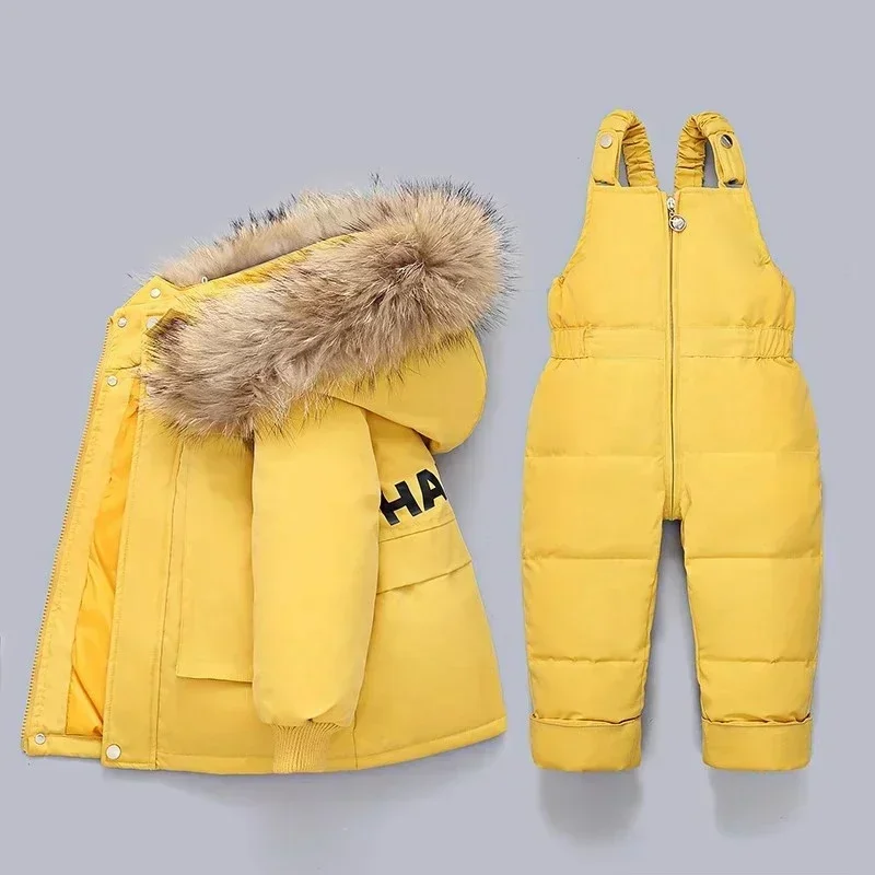 Winter Baby Boy Clothes Set 2PCS Hooded Toddler Girl Duck Down Jacket Infant Overalls Coat Jumpsuit 1-4 Year Children Snowsuit