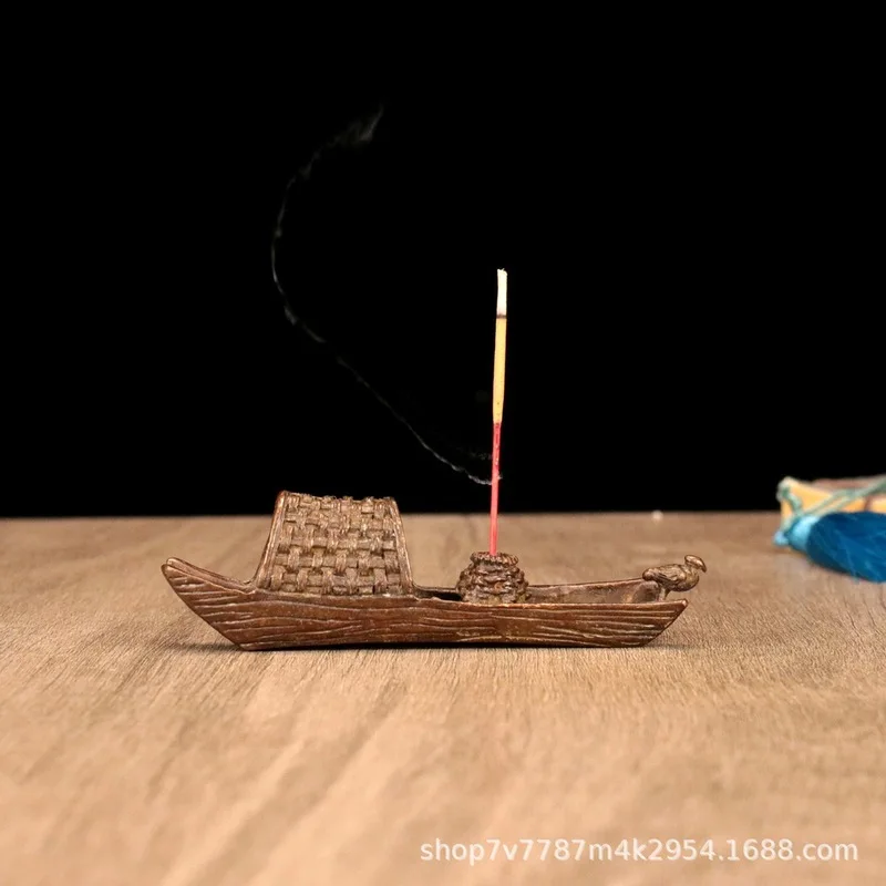 Brass alloy craft boat-shaped incense holder home living room decorative ornament