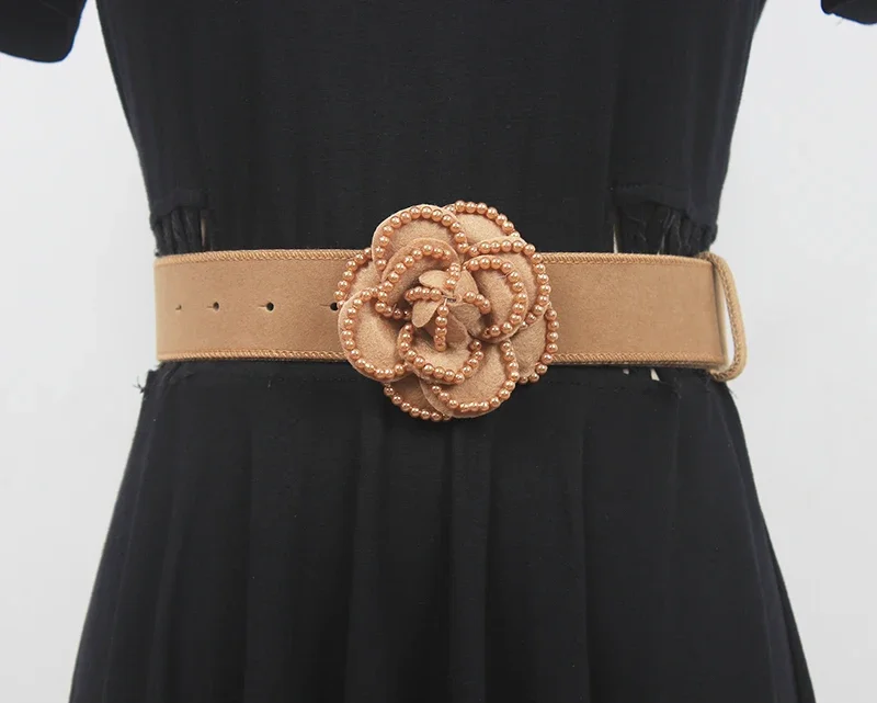 

Women's Runway Fashion PU Leather Flower Cummerbunds Female Dress Corsets Waistband Belts Decoration Wide Belt R1611