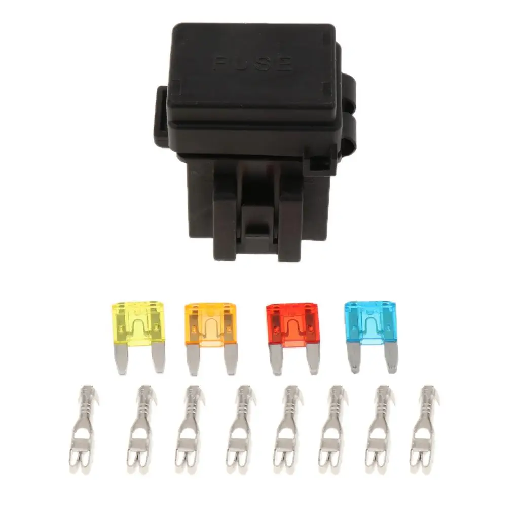4 Way Blade Fuse Box & 1 Way Relay Box Combo Holder / Block for RV/Boat/Tanker/Trailer/Marine/Truck/SUV/Camper