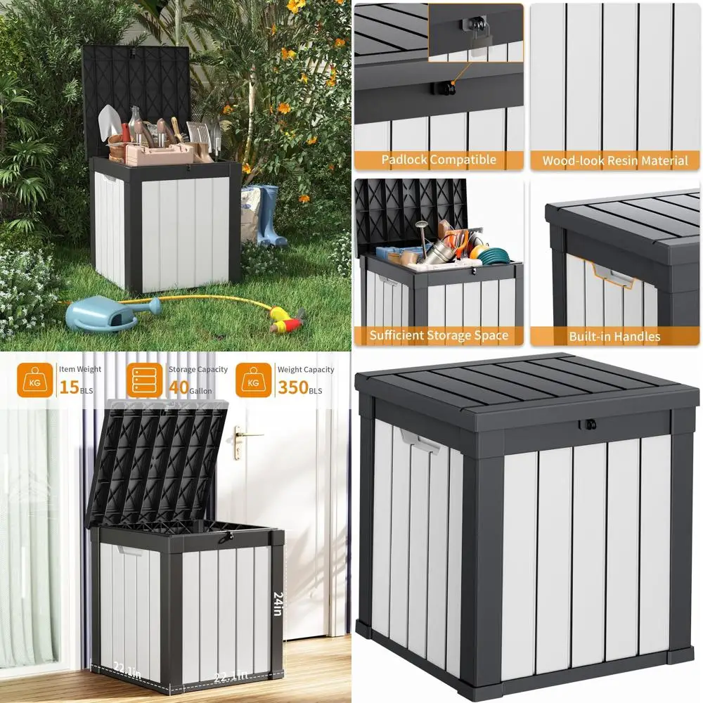 

40 Gallon Resin Deck Box, Lockable Patio Outdoor Storage Box for Furniture, Garden Tools and Tools Storage, Waterproof Outside S