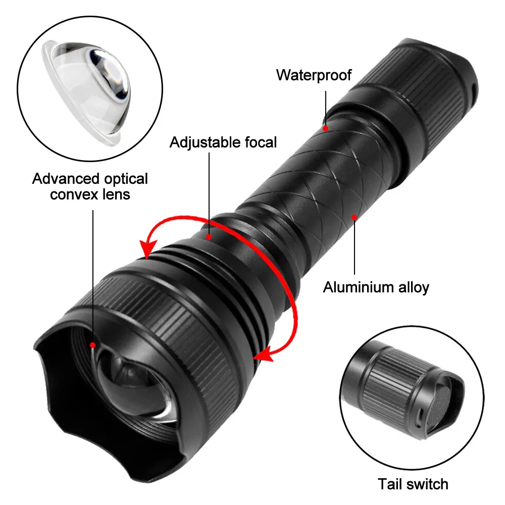 T21 IR Flashlight 200 yard Zoomable Focus 7 Watt 850nm-940nm LED Infrared Radiation Lamp Night Vision Torch Hunting Lantern