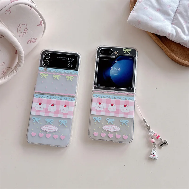 

Pink Plaid Dog Phone Case for Samsung Galaxy Z Flip 7 6 5 4 Protective Back Cover for ZFlip5 ZFlip6 ZFlip7 Case Shell