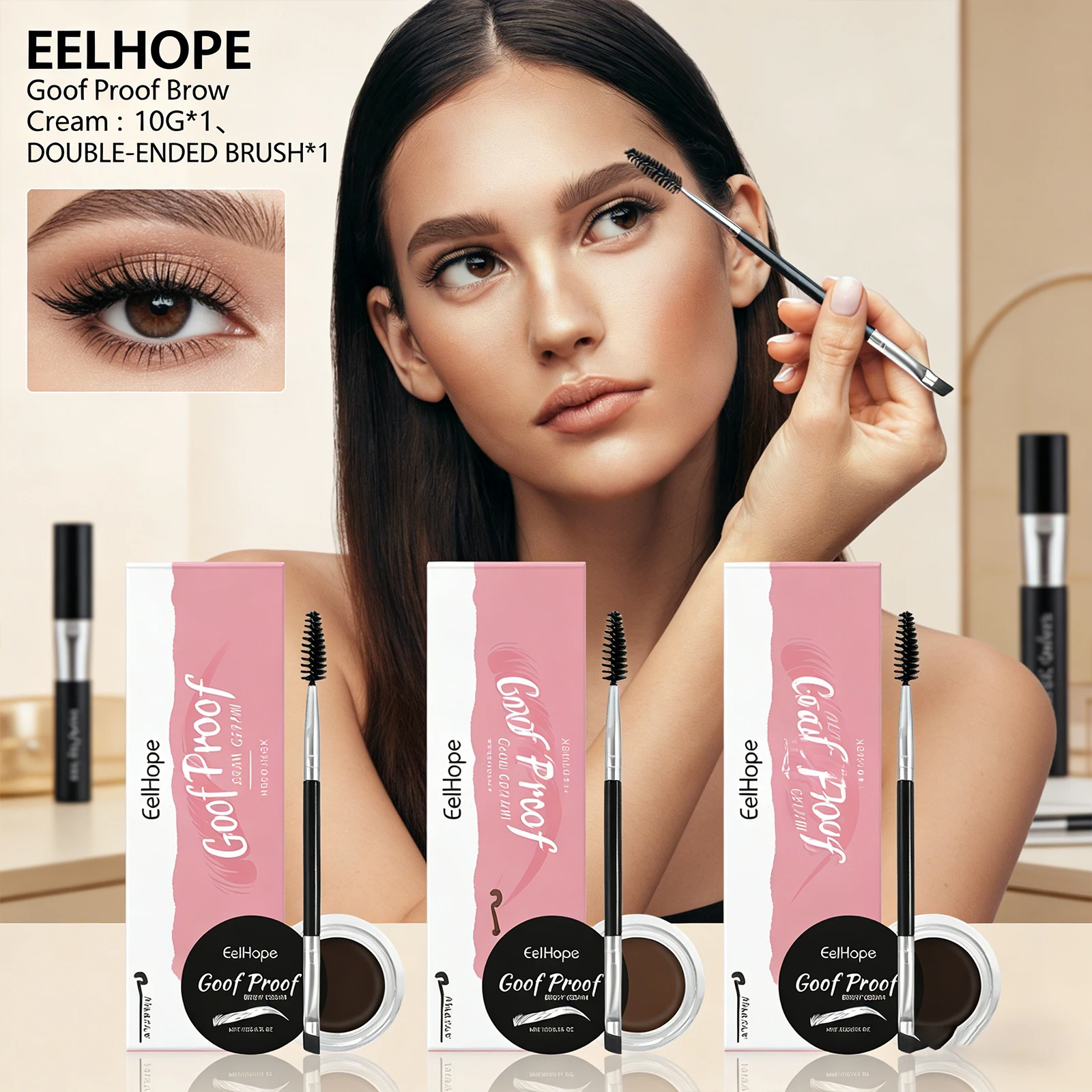 

Eelhope Eyebrow Tint Waterproof Long Lasting Double Ended Brush Quick Coloring for Fuller Defined Looking Brow Daily Commute