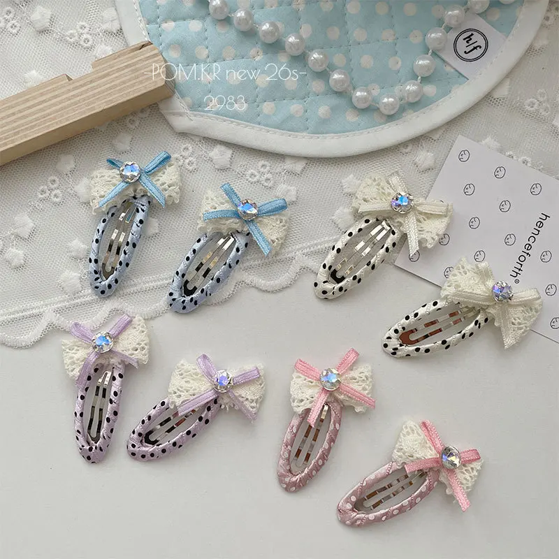 

2pcs Korean Sweet Cream Color Polka Dot Bow Hair Clip Ballet Kids Hairpin Pair Set Cute Bangs Side Clip for Girls Children