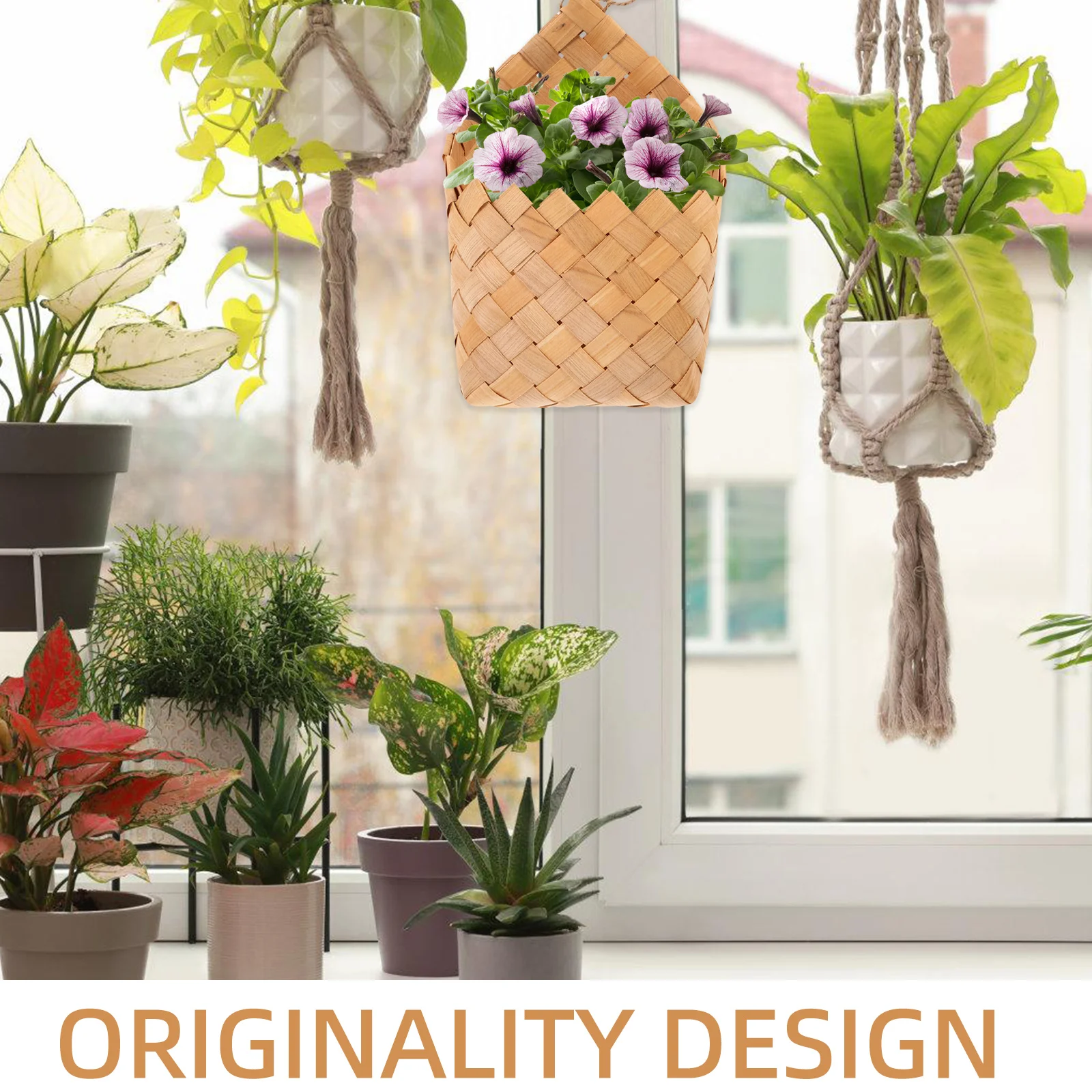 

Woven Wood Chips Wall Hanging Flower Basket Decorative Planter for Fresh Dried Flower Arrangement Woven Hanging Basket