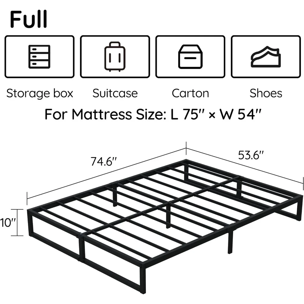 10 Inch Bed Frame Full Metal Platform Mattress Foundation with Steel Slat Support, No Box Spring Needed, Easy Assembly, Black