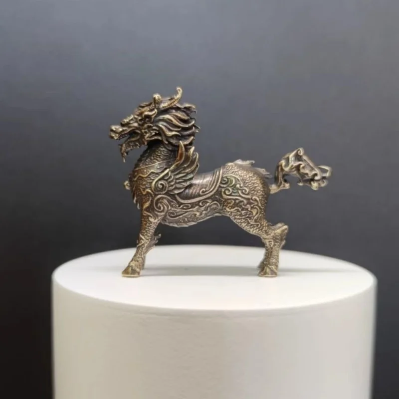Solid Copper Lucky Kylin Sculpture, Mini Chinese Mythical Creature Figurine, Home/Car/Office Decor Animal Statue Gift