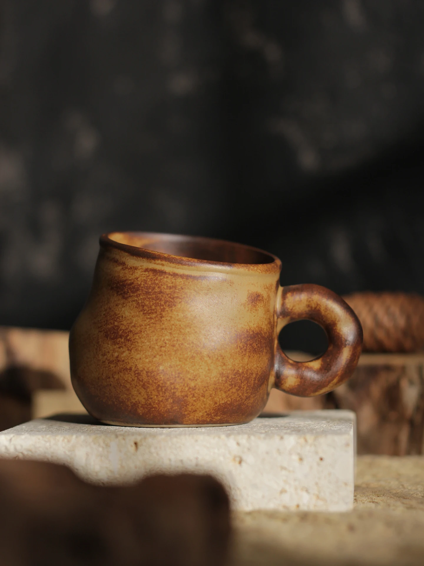WOPU Creative Retro Ceramic Coffee Cup High Aesthetic Value Water Cup Premium Feel Gift Box Set Vintage Style Single Ear Handle