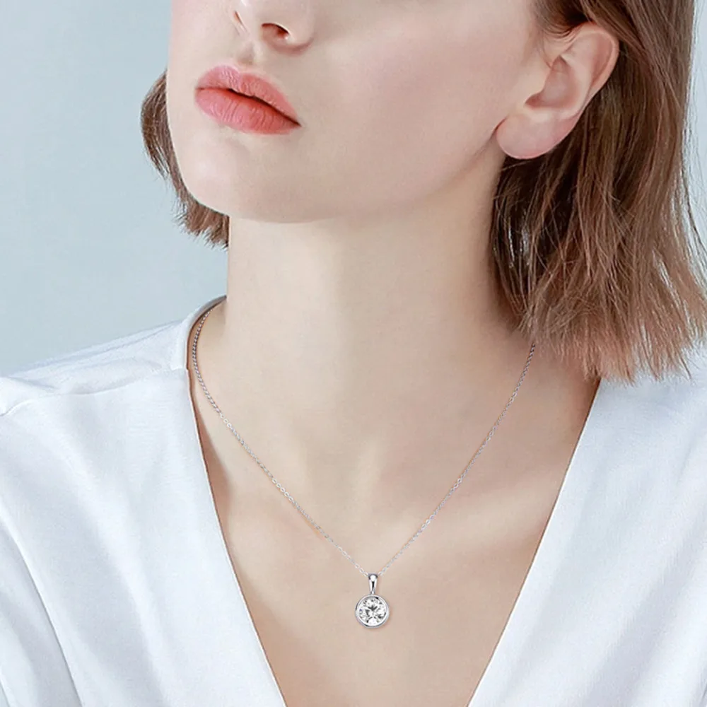 JoyceJelly 2ct Moissanit-Halskette für Frauen, S925-Sterlingsilber-Anhänger, Schlüsselbeinkette für Hochzeit, weiblicher Luxus-Halsschmuck – Detail 7